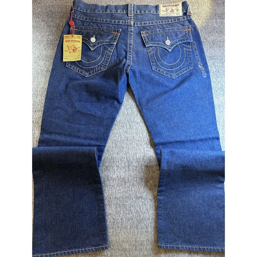 229$ True Religion World Tour Body Rinse Straight Flap Dark Wash Jeans Sz 36x34
